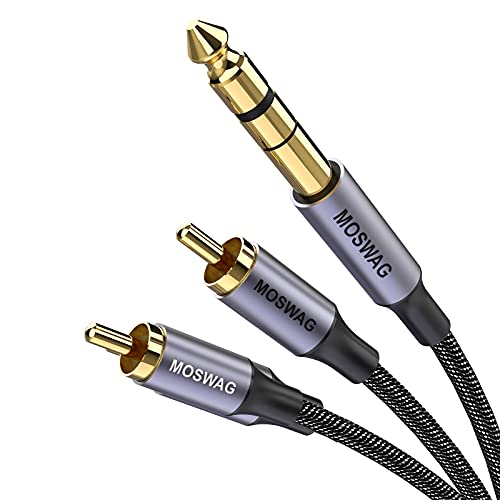 MOSWAG Gold-Plated 6.35mm 1/4 inch Male TRS Stereo Plug to 2 RCA Phono Male Audio Y Splitter Cable,Connector Wire Cord Plug