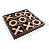 Deco 79 Wooden Tic Tac Toe Game Set with Gold X and O Pieces, 14" x 14" x 2", Brown