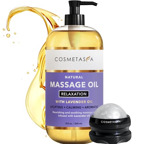 Lavender Relaxation Massage Oil with Massage Roller Ball - No Stain 100% Natural Blend of Spa Quality Oils for Calming, Aromatic, Soothing Massage Therapy - Perfect Valentines Day Gift