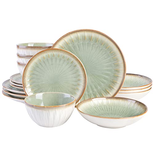 Gibson Elite Mayfair Bay Embossed Double Bowl Dinnerware Set, Service for 4 (16pcs), Green