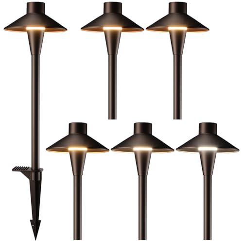 LEONLITE Update 5CCT Low Voltage Pathway Lights, 12-24V LED Landscape Path Light, 1800/2700/3000/4000/5000K, CRI90, IP65 Waterproof Landscape Lighting, Aluminum Housing, Oil Rubbed Bronze, Pack of 6
