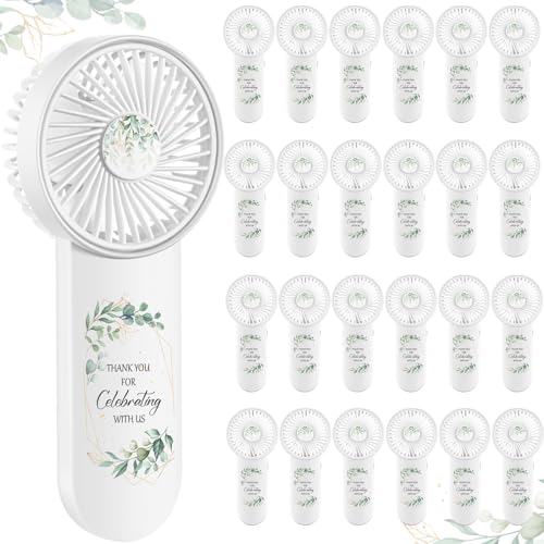 CroBlissful 24 Pcs Mini Wedding Fan for Guests Bulk Handheld Battery Operated Fan Greenery Thank You for Celebrating with Us Wedding Favors Souvenirs Gifts for Guests Summer Outdoor Baby Shower
