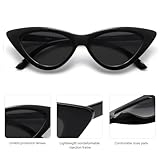 SOJOS Retro Vintage Narrow Cat Eye Sunglasses for Women Clout Goggles Plastic Frame SJ2044 with Black Frame/Grey Lens