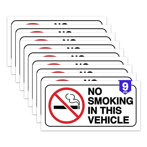 9 X No Smoking in this Vehicle | 3 x1.5 Inch Premium Vinyl No smoking for car UV-resistant Water-proof no smokig for vehicle sign