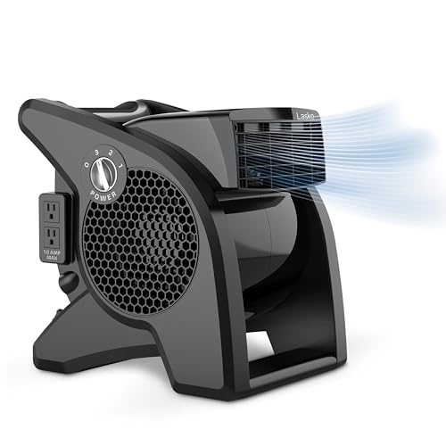 Lasko High Velocity Fan, 15", 375 CFM, Professional Utility Pivoting Blower Fan with 3 Speeds, 2 Accessory Outlets, 120V, Black, Model U15617
