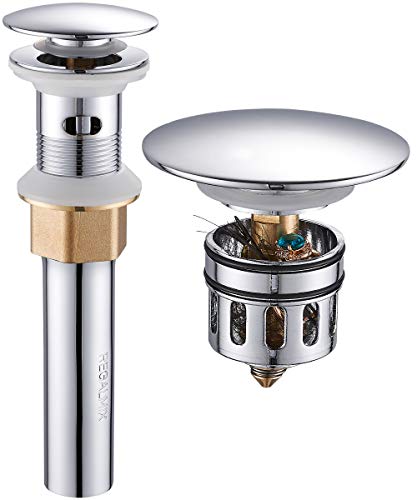 Vessel Sink Drain,Bathroom Pop-up Drain with Detachable Basket Stopper, Anti-Explosion and Anti-Clogging Drain Strainer, Sink Drain Assembly with Overflow Polished Chrome, REGALMIX RWF083H