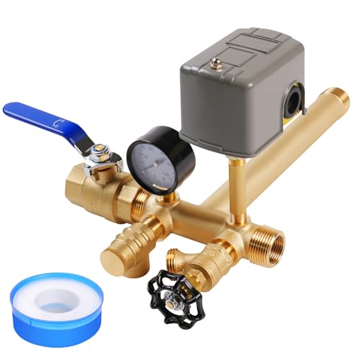 Pressure Tank Tee Kit, Water Well Pressure Tank, Made of Brass, Comes with 40/60psi Pressure Switch, 1" Pressure Tank Tee, Fits Most Well Pressure Tanks up to 16" in Diameter