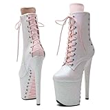 WUXIN H&P 8 in Pole Dance Boot Shoes For Women,8 in Exotic Stiletto Pole Dance Boot Shoes Platform,8 in Stiletto Platform Pole Dancing Shoes Ankle Boots Heels US 8， WhitePink