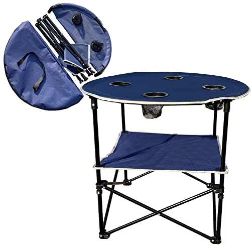 ZRSCHYG Camping Table & Beach Table, – Portable 2-Tier Foldable Table with 4 Cup Holders & Carry Bag, Lightweight Waterproof Oxford Fabric for Outdoor Adventures, Picnic, Tailgating, and Fishing