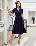 Wedtrend Navy Vintage Retro Style Dress for Church, V-Neck Ladies Dress for Church with Sleeves Flare Cocktail Prom Dress for Graduation Midi 50s Audrey Style Work Dress for Women WTP30001NavyS