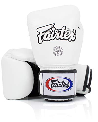 Fairtex BGV1BR Muay Thai Boxing Breathable Gloves for Men, Women, Kids | MMA Gloves, Kickboxing, Gym, Workout | Premium Quality, Light Weight & Shock Absorbent 14 oz Boxing Gloves-White