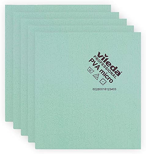 Vileda Professional | PVA Microfiber Green | All Purpose Cleaning Shammy | Shiny Streak Free Results | Synthetic Chamois Towel | Smooth & Absorbent Materials | 5 Pack