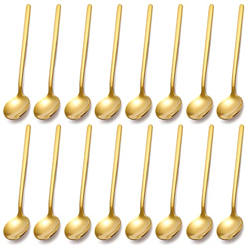 Jucoan 16 Pack Gold Demitasse Espresso Spoons, 5 Inch Mini Coffee Dessert Spoons, Gold Plated Stainless Steel Teaspoons for Ice Cream, Cappuccino, Tea Party Favor, Coffee Bar Station