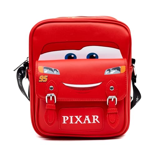 Disney Vegan Leather Crossbody Bag with Front Pocket, Cars Lightning McQueen Car Body Paint Scheme Red, 7.5" x 9"