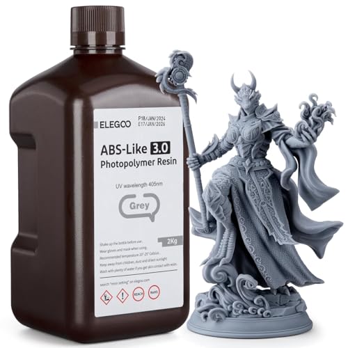 ELEGOO ABS-Like 3D Printer Resin 3.0, 405nm UV Curing Photopolymer Resina for Mars Saturn Jupiter MSLA DLP LCD Impresora with High Strength and Toughness, Low Viscosity, Grey 2000g