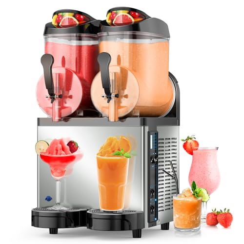 Commercial Slushy Machine 12X2 Tank- Stainless Steel Smoothie Frozen Drink Maker & Margarita Machine for Cocktails, Juices, and Alcohol Beverages - Perfect for Bars, Cafés, and Restaurants