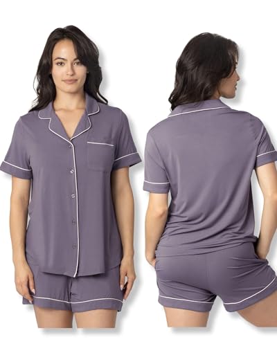 Kindred Bravely Clea Maternity Pajamas & Postpartum Lounge Sets for Women, Short Sleeve Nursing Pajamas (Granite, Medium)