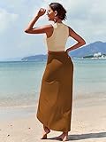 ZAFUL Women's Summer Two Piece Outfits Crop Tops and Slit Draped Ruched Maxi Skirt Set Tank Dress Sets Beach Cover Ups (B-Beige & Coffee, L)