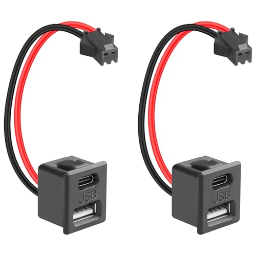 QIANRENON USB & USB C Dual Port Snap-on Charging Connector 5V 2A JST SM 2Pin Plug to USB + USB Type C Female Flush Mount 2 Port Adaptor Socket, for LED Light Toy Furniture, 7cm/2.8in, 2Pcs