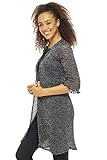 Back From Bali Womens Metallic Sheer Long Cardigan Open Front Shrug Lite Kimono Sweater Lightweight Knit Black Silver