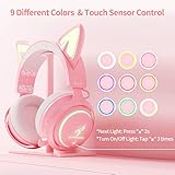 EASARS Wireless Cat Ear Headphones, Pink Gaming Headset Bluetooth 5.0 for Smartphone, Retractable Mic, 50mm Drivers, RGB Lighting Headset with Mic (USB Dongle Not Included)