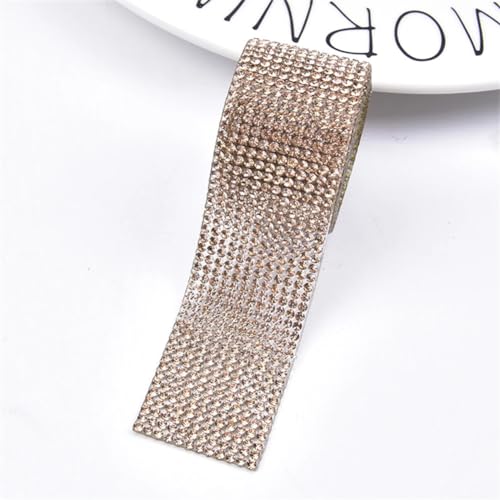 12Rows 2Mm Iron On Rhinestone Hot Fix Strass Tape Trim Adhesive Ribbon for Wedding Dress Cake Belt Champagne Hot Fix#1 Yard