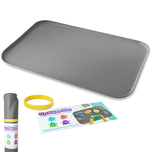 Just Messin' Silicone Art Mat for Crafts, Legos, Slime, Resin, Paint & Jewelry-Making, Table Protection w Raised Sides to Contain Mess, Non-Slip Heat Resistant, 16”x26” Mat with high .6" Edge, Gray