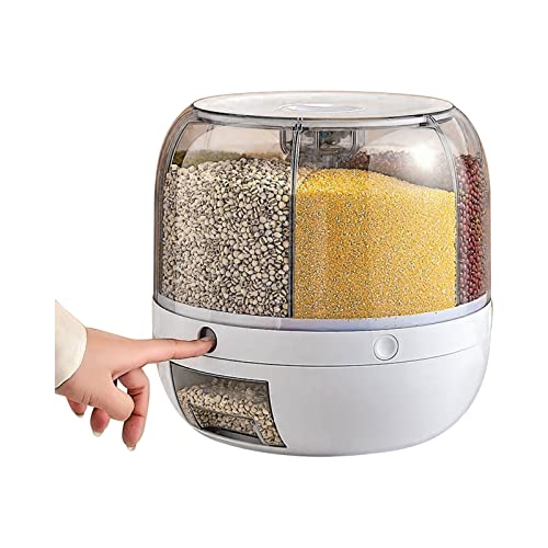 Gdrasuya10 360° Rotating Food Dispenser, 6 in 1 Rice Storage Cereal Dispenser Grain Container Rotating Dry Food Box 10KG