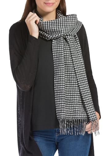 Fishers Finery Women's 100% Pure Cashmere Winter Scarf; Super Soft (Houndstooth)