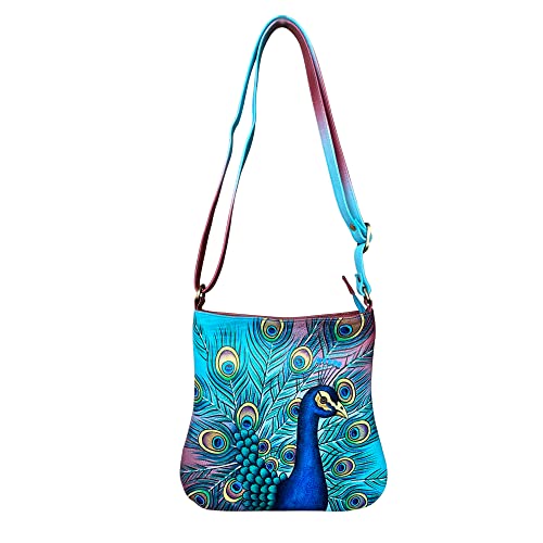 Balona Genuine Leather Peacock Handpainted Stylish Design Shoulder Sling Crossbody Bag for Women (Type 1 Small)