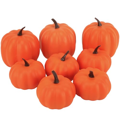 Ghrdopy Fake Pumpkins, 8 Pcs Orange Artificial Pumpkins, Plastic Pumpkins for Thanksgiving Party Table Centerpiece Autumn Home Decoration-A