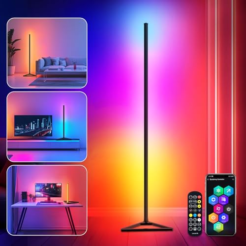 HANDSONIC RGBIC Floor Lamp,16 Million Colors LED Floor Lamps 141 cm Lamps for Living Room with Music Sync,Standing Lamp with App and Remote Control,Gaming Ambient Lighting Corner Lamp Bedroom Decor