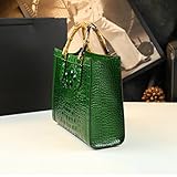 Crocodile Pattern Leather Women's Bag Bamboo Top-Handle Satchel Handbags Portable Tote Bag Shoulder Messenger Bags (Green)