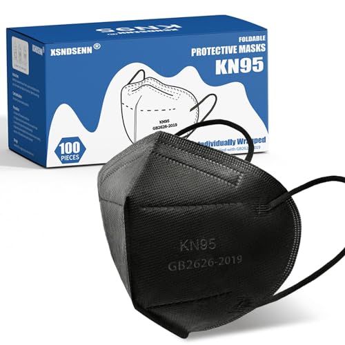 XSNDSENN 100 pcs KN95 Face Masks Black 5 Layer Cup Dust Safety Masks Filter Efficiency≥95%, Individually Wrapped mask, Against PM 2.5
