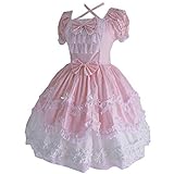 Re-Lady Women Sweet Lolita Dress Princess Halloween Cosplay Costumes Lace Layers Maid Dresses XS A-Pink