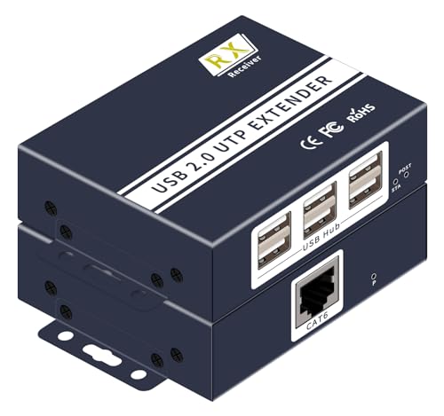 USB Extender Over ethernet cat5e cat6/7 up to 492FT/150m，6 Port UBS2.0,Plug and Play,USB ethernet Extender Over rj45. No Driver,Supports All Operating System, Keyboard and Mouse Over Ethernet.
