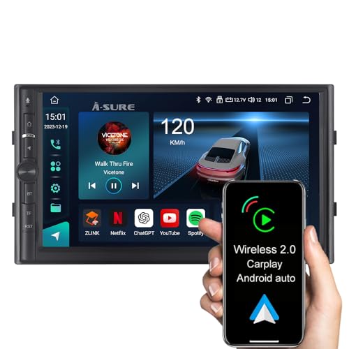 2Din Car Stereo Radio - 7-inch Touchscreen, Wireless CarPlay & Android Auto, Bluetooth 5.0, Android 13, MP5 Player, GPS Navigation, FM, USB/SD Inputs, Perfect for iPhone & Android Users
