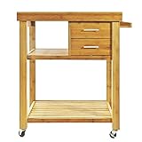 Home Aesthetics Rolling Kitchen Island Cart with Drawers Shelves, Towel Rack, Locking Casters, Butcher Block Food Prepping Cart Trolley on Wheels, Bamboo Wood