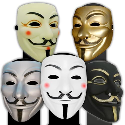 Primary Shipments 5-Pack Durable Hacker Anonymous Style Masks Inspired by Chad Wild Clay Spy Ninjas PZ9 Melvin & Vendetta (All Variations)