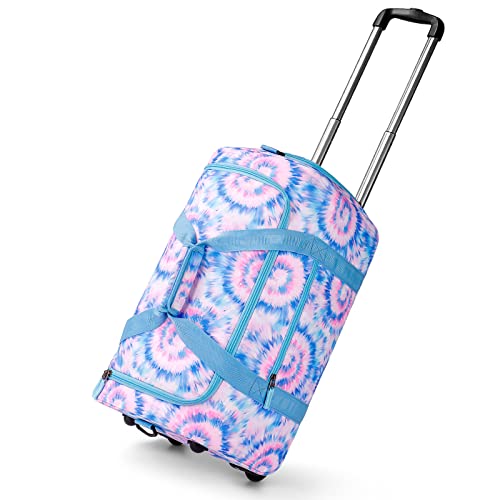 Choco Mocha Girls Tie Dye Suitcase with Wheels Kids Blue Rolling Duffle Bag for Camping Teen Girls Toddler Luggage Bag for Travel, 22inch