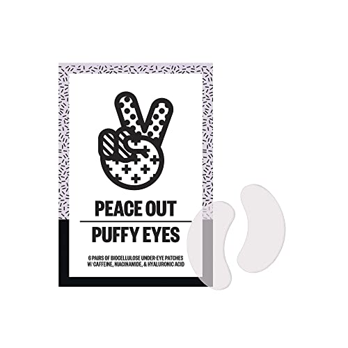 PEACE OUT Skincare Puffy Eyes, Biocellulose Under-Eye Mask, Minimize Puffiness & Tired Eyes with Caffeine and Niacinamide, Under Eye Patches for Dark Circles, 6 pairs