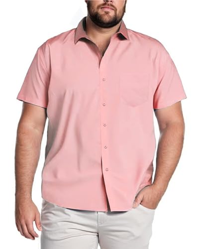 COOFNADY Big & Tall Button Down Shirts for Men Business Casual Short Sleeve Work Shirts Tops with Pockets 5 6X 6XL 6xlt Olive Light Pink