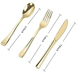 N9R 300PCS Gold Plastic Silverware, Heavy Duty Gold Plastic Cutlery Set Disposable Flatware Dinnerware, 100 Gold Forks, 100 Gold Spoons, 100 Gold Knives, Perfect for Party, Weeding and Daily Use