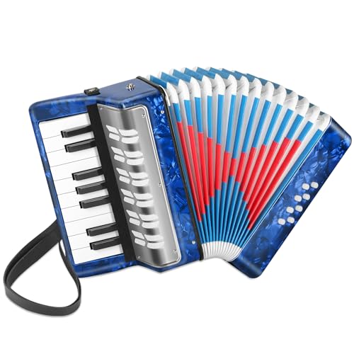 Lotkey 17 Key Piano Accordion, 8 Bass Kids Accordion, Celluloid Body, Metal Cover Accordions Louder Clearer Timbre Than Plastic, Lightweight Design for Children, Beginners to Practice (Sapphire Blue)