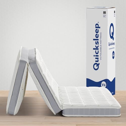 QUICKSLEEP VA4 Z Cube Mattress, 5 Inch Premium Folding Bed Floor Mattress Bestsleep in A Box Trifold Two-Sided Foldable Plush Top Firm Bottom Edge Support Euro Top High Density Memory Foam (Queen)