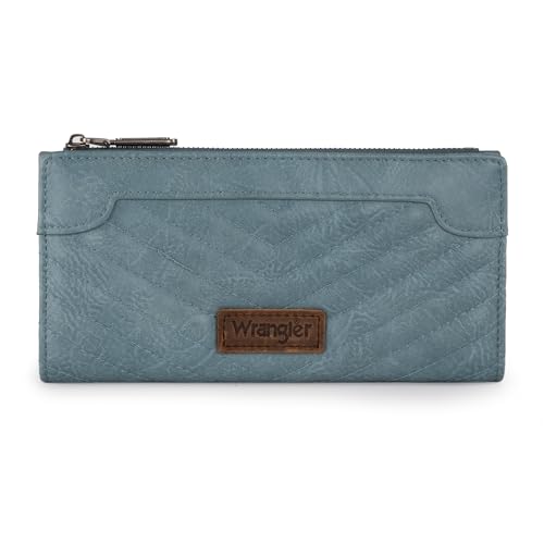 Wrangler Minimalist Wallet for Women Credit Card Wallet Ladies Travel Wallets Monederos de Mujer Card Cases & Money Organizers with Smooth Zippers for Women Men Demin