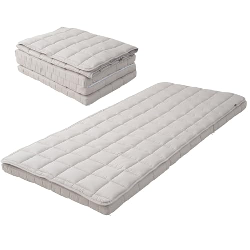 EMOOR Japanese Tri-fold Futon Mattress Machi with Mattress Pad Small-Twin Gray, Gusset Foldable Storable Washable Floor Sleeping Guest Bed Tatami Mat