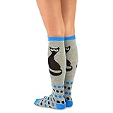 TeeHee Novelty Cotton Knee High Fun Socks for Women and Junior Halloween 5-Pair (Cats)