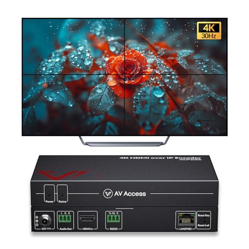 AV Access 4K HDMI Extender Over TCP/IP, AV Over IP Encoder with Video Wall up to 8X8, 395ft (120m), Plug & Play Without Configuration, Visual Control, Video Matrix, PoE, RS-232