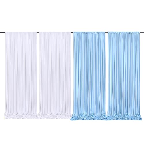 10x10ft Baby Blue and White Backdrop Curtains Panels for Parties Wedding Baby Shower Birthday Party Photography Background, Wrinkle Free Polyester Backdrop Curtains Drapes 4 Panel 2.5x10ft